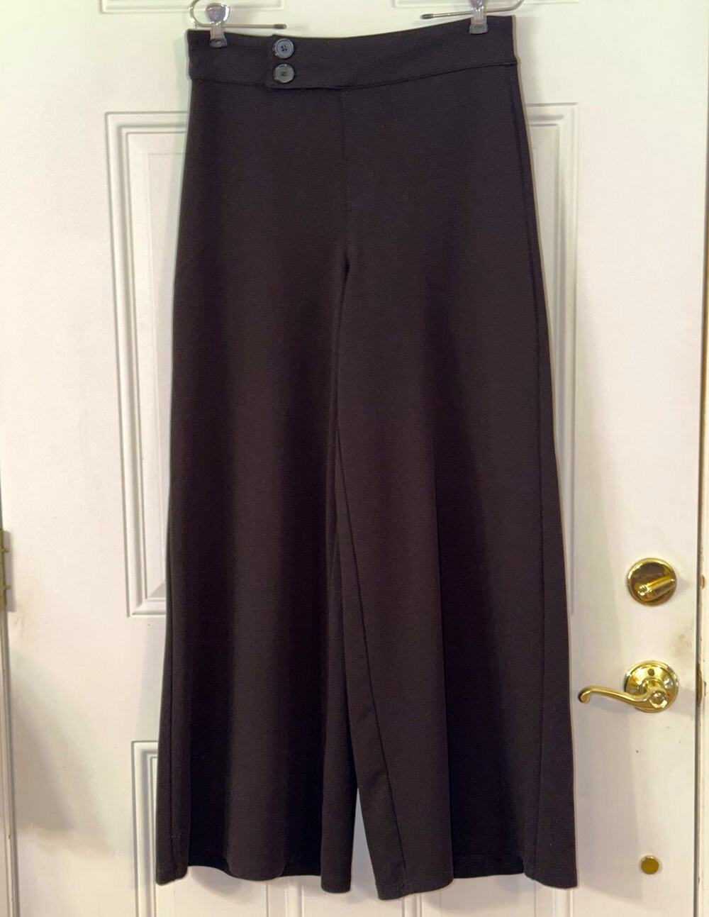 Rewash Women's Black Knit Pants Wide-Leg Stretch Button Flat Front MEDIUM